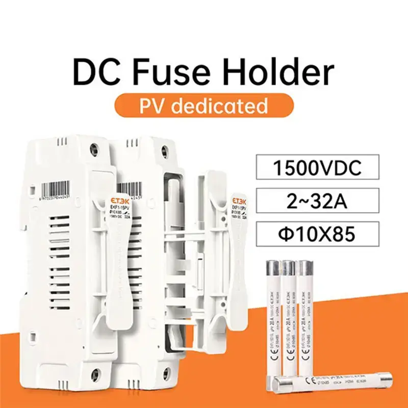 Solar Fuse Holder 1500VDC | DIN Rail Mount 2-50A PV Fuse Base 10x85mm/14x85mm