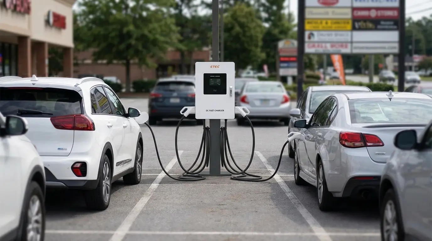 Compact DC fast EV charger installed at a public parking site