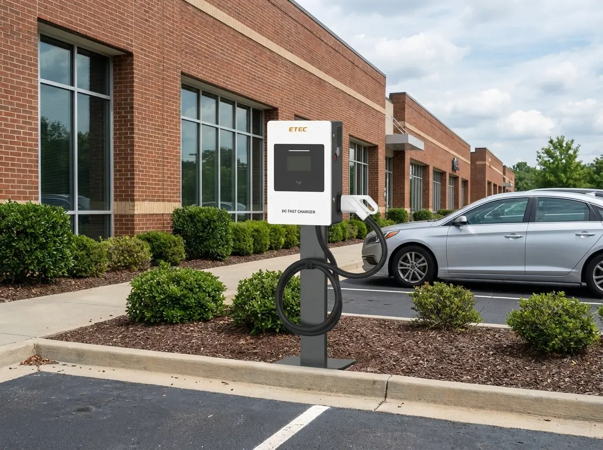 Compact DC fast EV charger product image suitable for small commercial sites