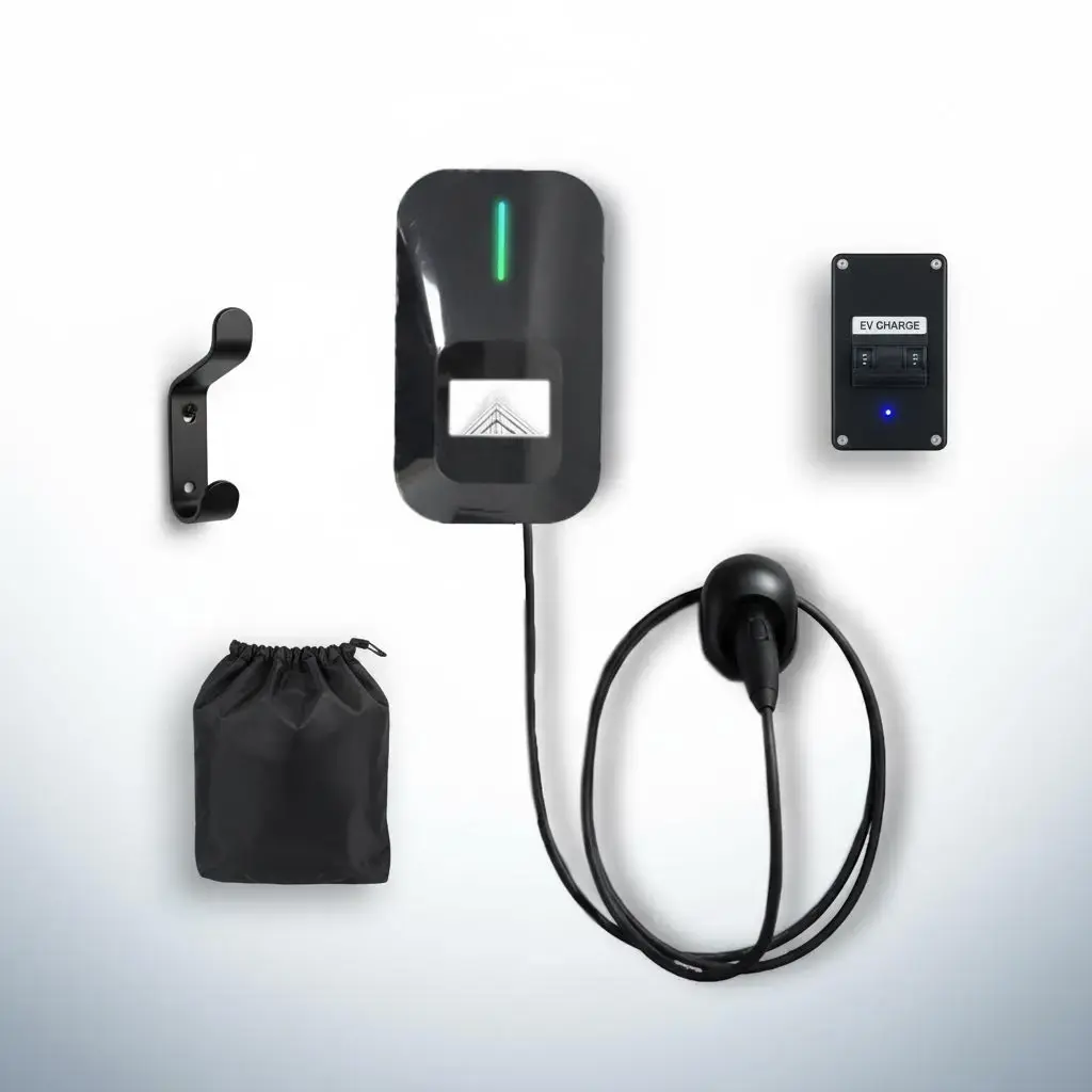 EV charger accessories cover image based on real product photo, clean B2B style