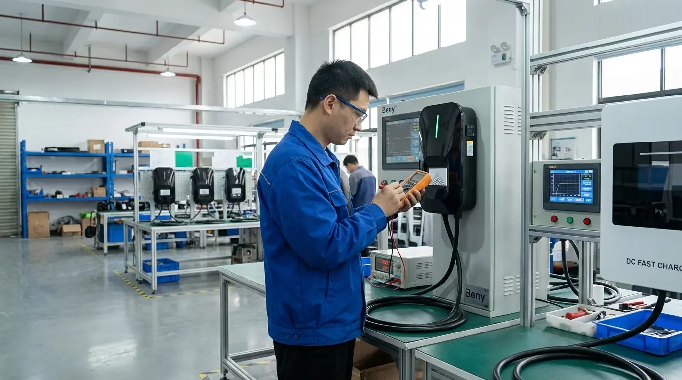 Factory testing and quality inspection for EV chargers before shipment