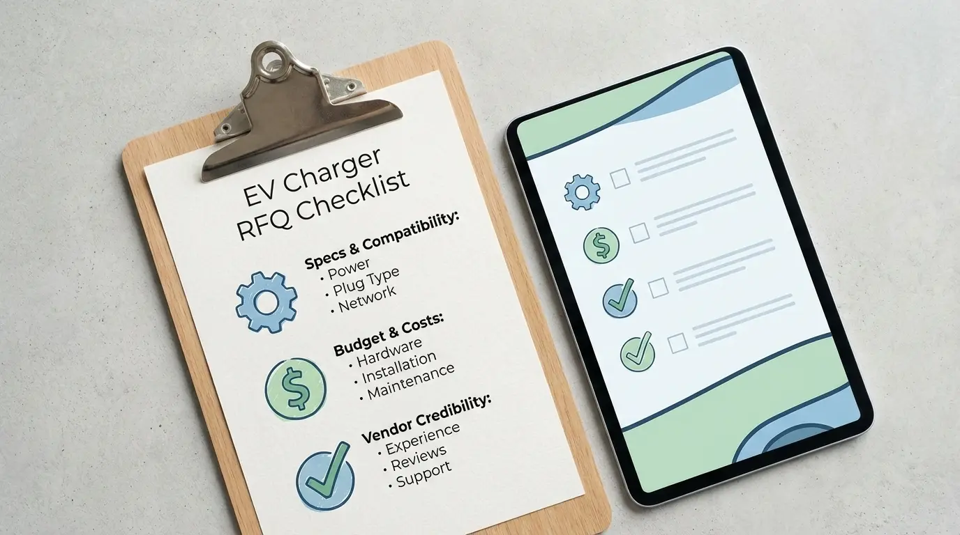 EV charger RFQ checklist infographic for procurement and project teams